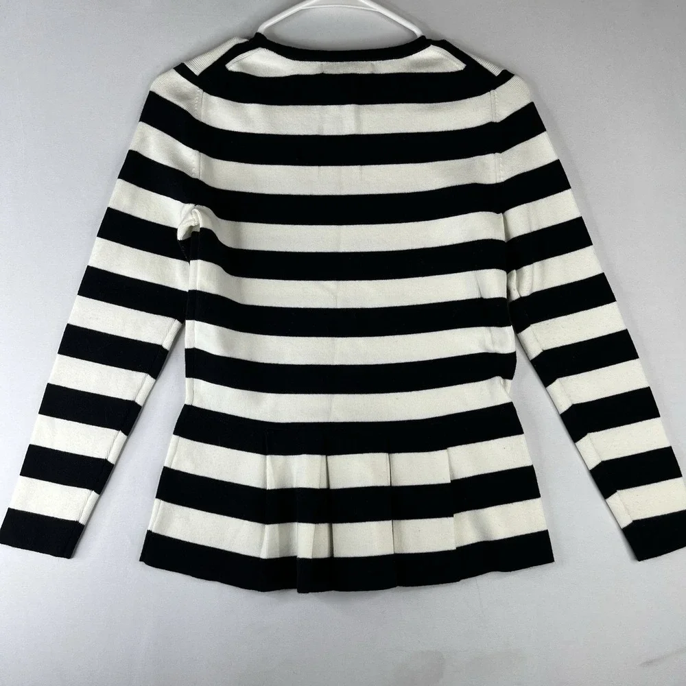Banana Republic Women Small Black White Striped Peplum Knit Sweater Long Sleeve - Picture 2 of 16